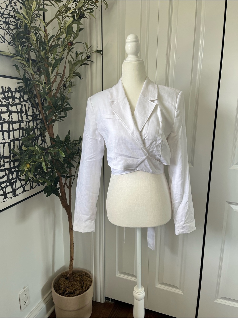 White Cropped Wrap Blazer Jacket